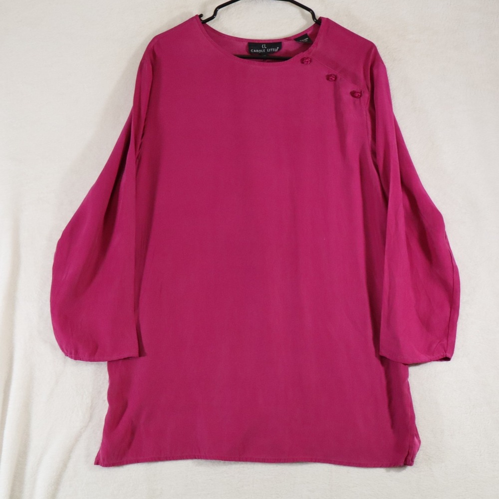Carole Little Women's 10 Magenta Pink 100% Silk Blouse Rosette Buttons